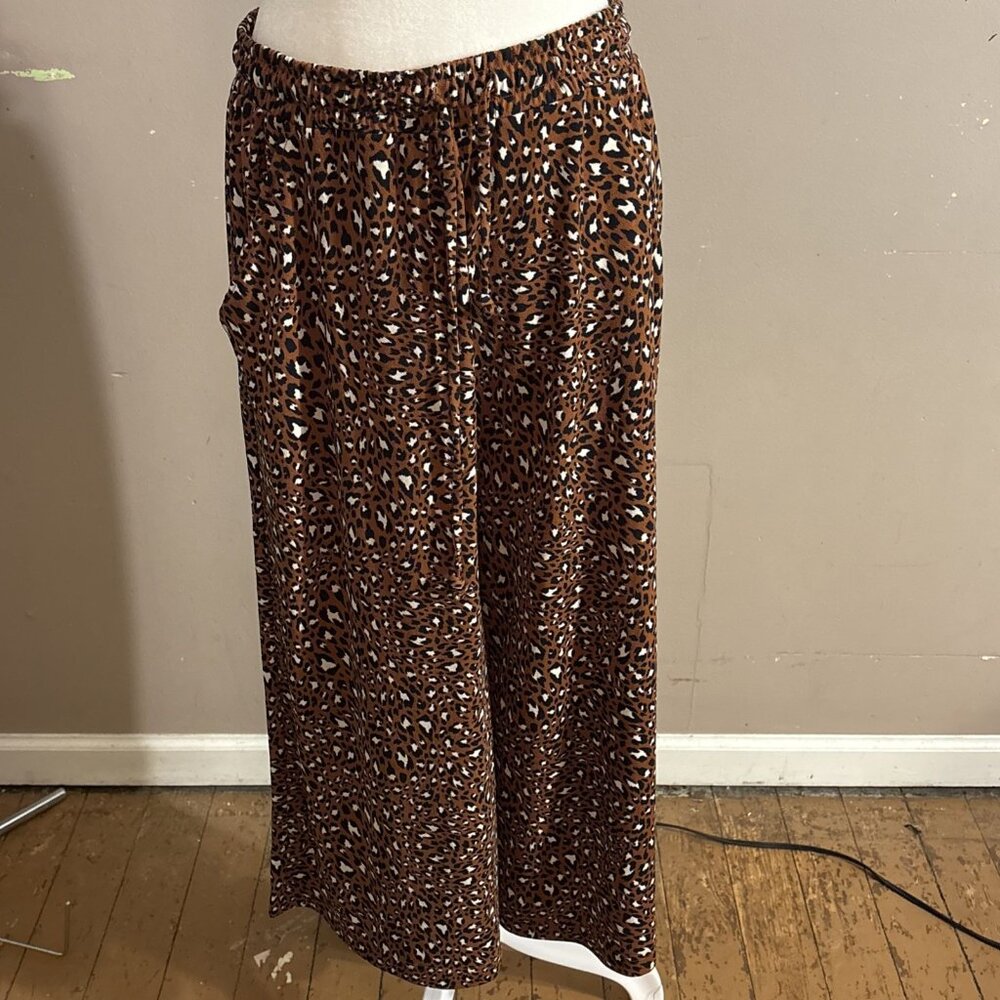 Banana Republic Wms Pants Leopard Print Wide Leg Cropped Pockets Drawstring Sz M